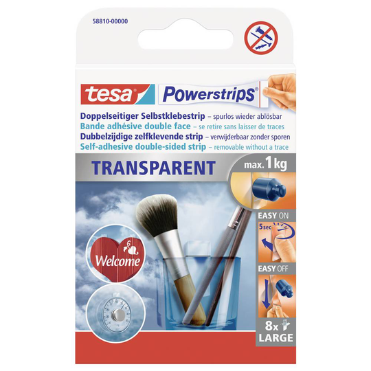 Tesa Powerstrips® transparent stor (L x B) 50 mm x 20 mm Transparent POWERSTRIPS® tesa Innehåll: 8 st