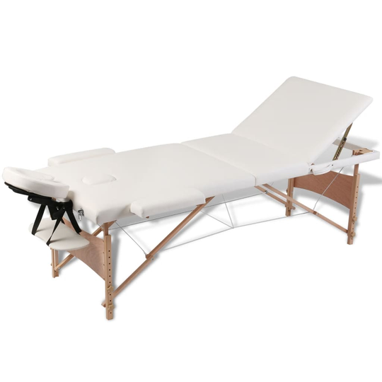 vidaXL Hopfällbar massagebänk med 3 sektioner träram gräddvit