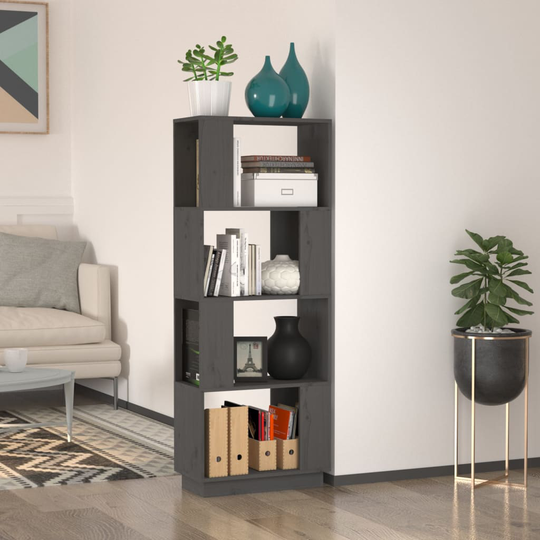 vidaXL Bokhylla/rumsavdelare grå 51x25x132 cm massiv furu