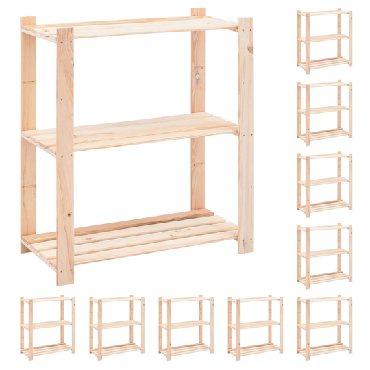 vidaXL Förvaringshylla 3 hyllor 10 st 80x38x90 cm massiv furu 150 kg