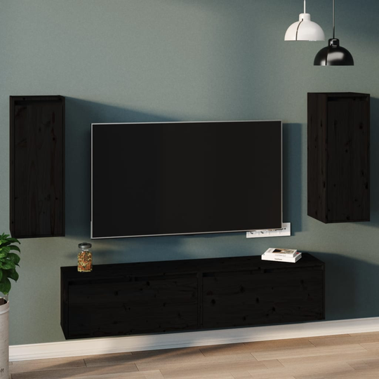 vidaXL Väggskåp 2 st svart 30x30x80 cm massiv furu