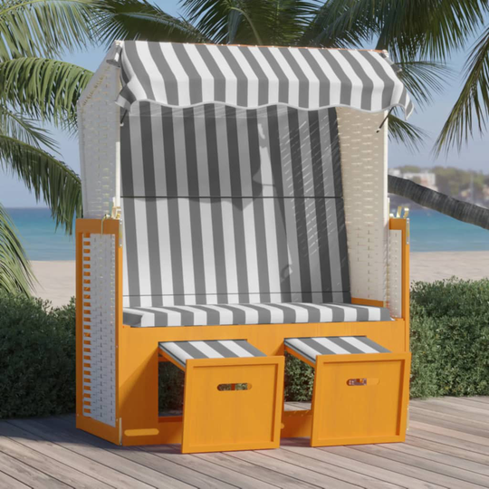 vidaXL Strandkorg med tak konstrottning och massivt trä vit och grå