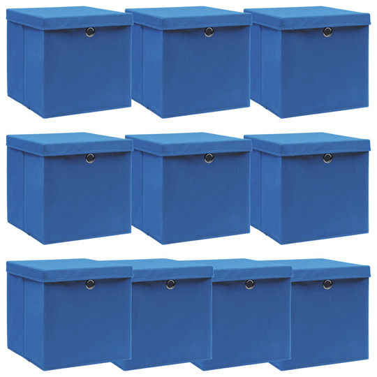 vidaXL Förvaringslådor med lock 10 st blå 32x32x32 cm tyg