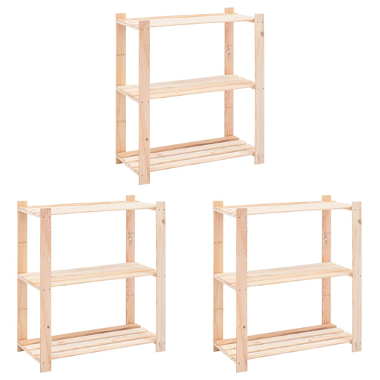 vidaXL Förvaringshylla 3 hyllor 3 st 80x38x90 cm massiv furu 150 kg