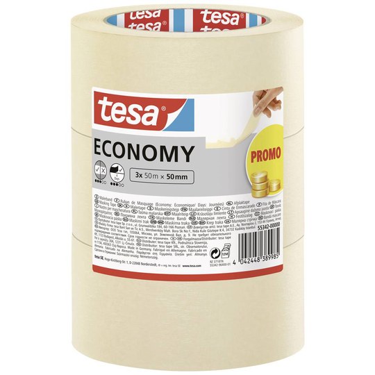 tesa Economy 55342-00000-00 Målartejp Vit (L x B) 50 m x 50 mm 3 st