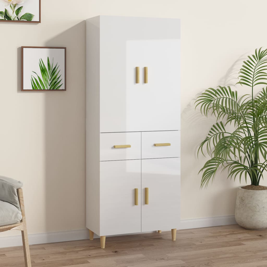 vidaXL Högskåp högglans vit 69,5x34x179 cm konstruerat trä