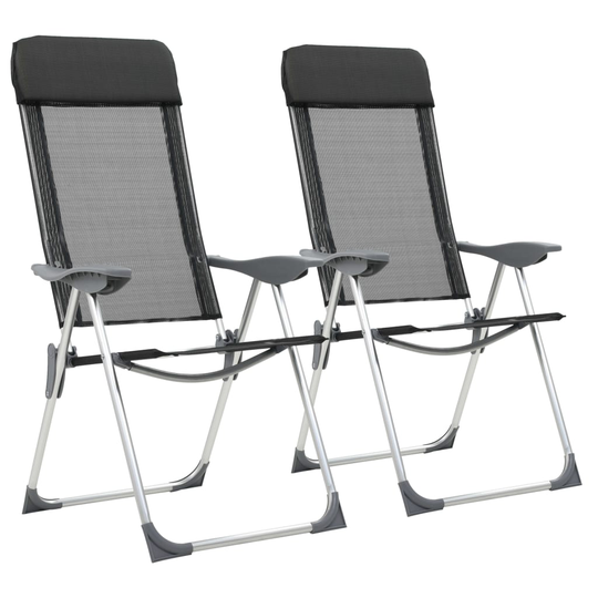 vidaXL Hopfällbara campingstolar 2 st aluminium svart