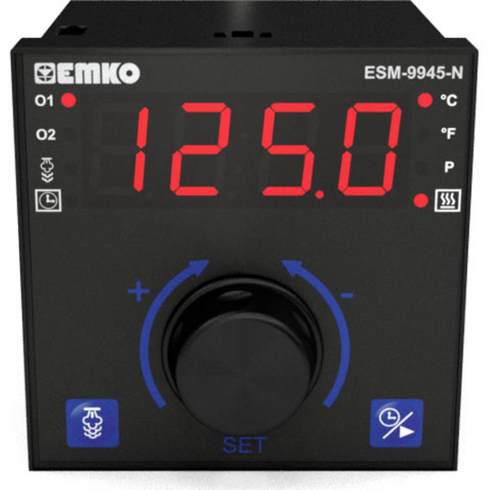 Emko ESM-9945-N.2.20.0.1/01.01/1.0.0.0 2-punkts, P, PI, PD, PID Termostat Pt100, J, K, R, S -200 till 1700 °C Relä 7 A, Relä 5 A (L x B x H) 96 x 96 x 96 mm