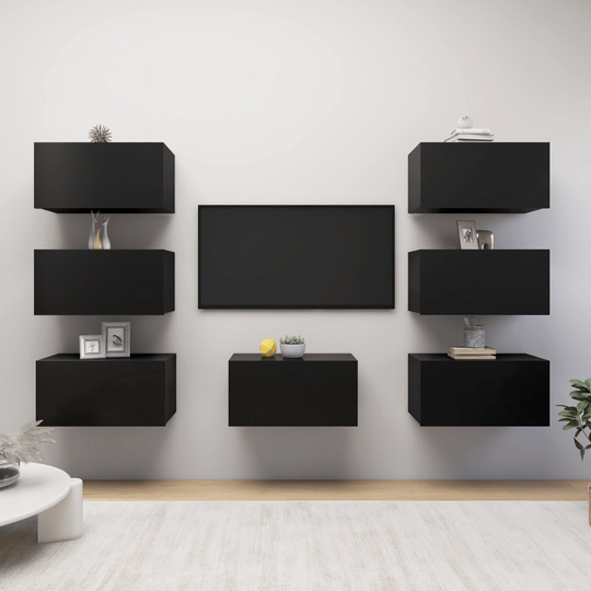 vidaXL TV-skåp 7 delar svart 30,5x30x60 cm spånskiva