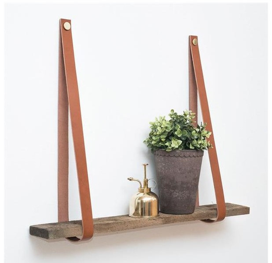 Linfalk Hyllhängare konsol läder Längd 600mm cognac-mässing 0152L-3101