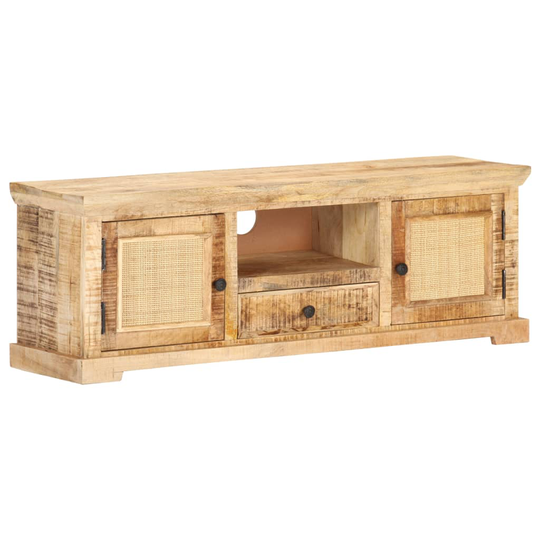 vidaXL TV-bänk 120x30x40 cm massivt mangoträ och naturlig rotting