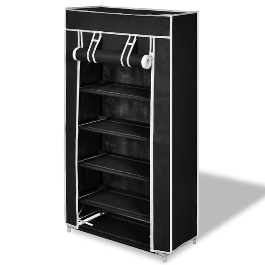 vidaXL Skoförvaring med överdrag i tyg 58 x 28 x 106 cm svart