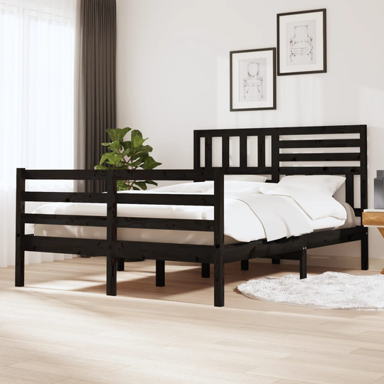 vidaXL Sängram svart massivt trä 120x200 cm