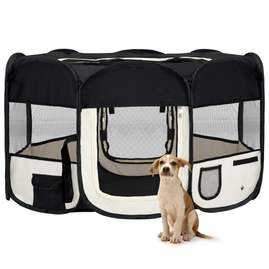 vidaXL Hopfällbar hundhage med väska svart 145x145x61 cm