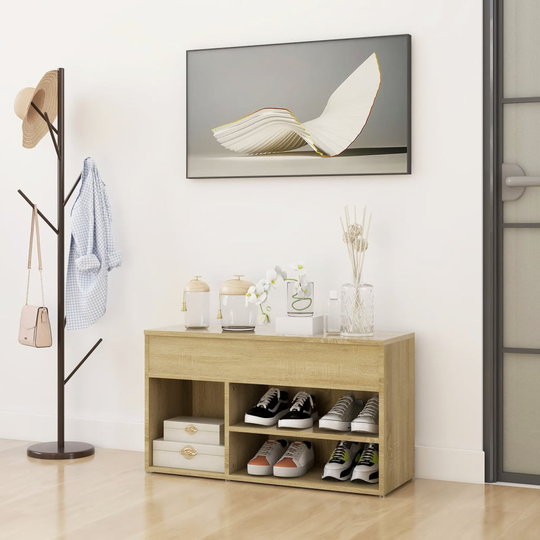 vidaXL Skobänk sonoma-ek 80x30x45 cm spånskiva