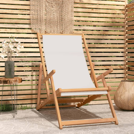 vidaXL Hopfällbar strandstol massiv teak gräddvit