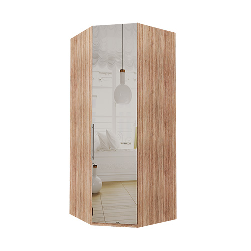 Hörn Atlanta garderob 236 cm, Spegel, Ljus rustik ek