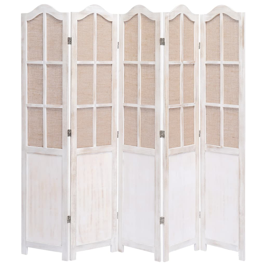 vidaXL Rumsavdelare 5 paneler vit 175x165 cm tyg