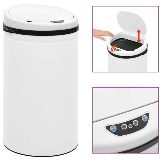 vidaXL Soptunna med automatisk sensor 50 L kolstål vit