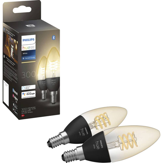 Philips Lighting Hue LED-lampa (2 st) Hue White E14 Kerze Doppelpack Filament 2x300lm EEK: G (A - G) E14 9 W N/A