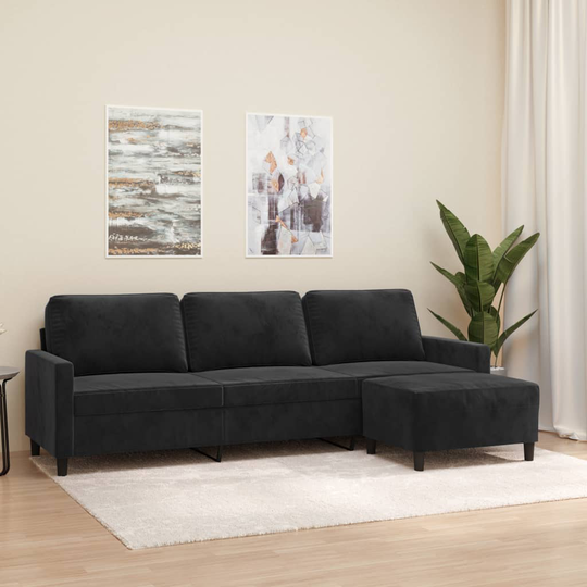 vidaXL 3-sitssoffa med fotpall Svart 210 cm sammet