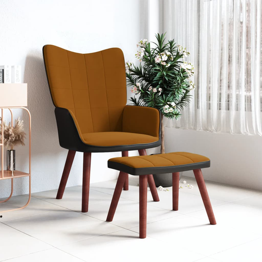 vidaXL Vilstol med fotpall brun sammet och PVC