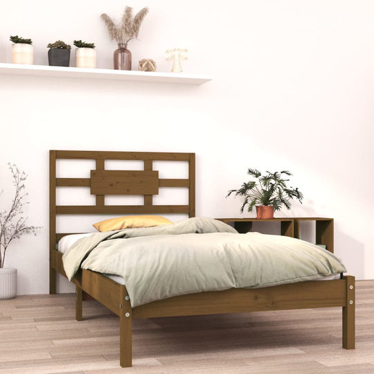 vidaXL Sängram honungsbrun massivt trä 90x190 cm enkelsäng