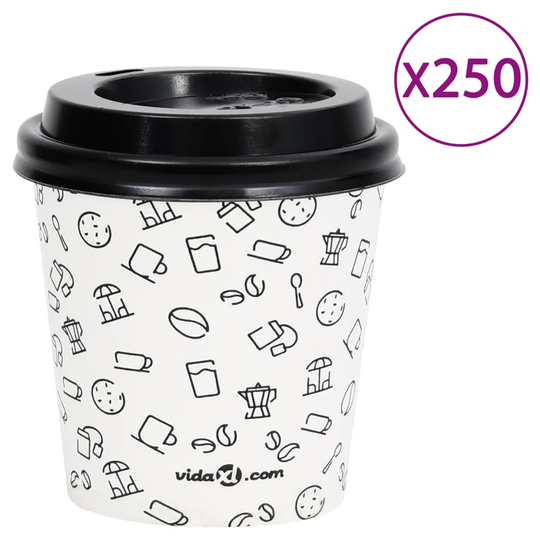 vidaXL Pappersmuggar med lock 120 ml 250 st vit och svart