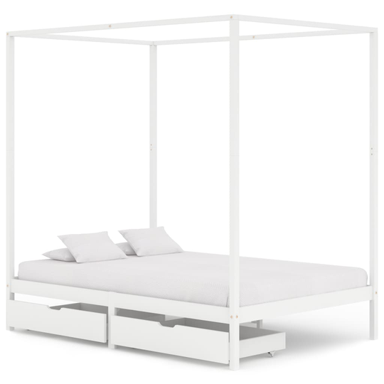 vidaXL Himmelsäng med 2 lådor vit massiv furu 140x200 cm