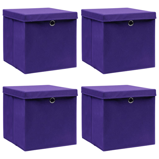 vidaXL Förvaringslådor med lock 4 st lila 32x32x32 cm tyg