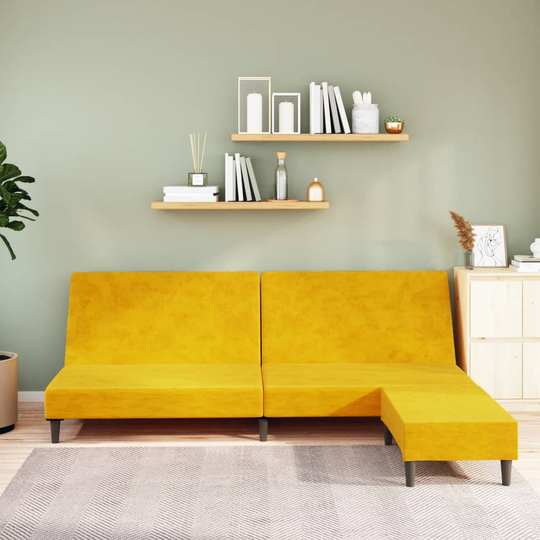 vidaXL Bäddsoffa 2-sits med fotpall gul sammet