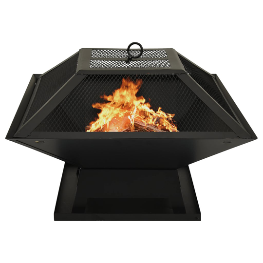 vidaXL 2-i-1 Eldstad med grill och eldgaffel 46,5x46,5x37 cm stål