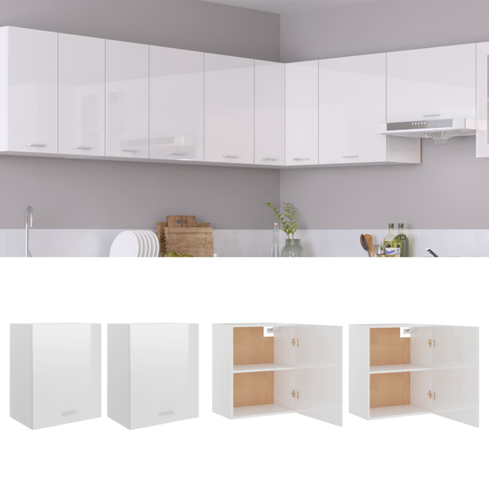 vidaXL Väggskåp 2 st vit högglans 50x31x60 cm konstruerat trä