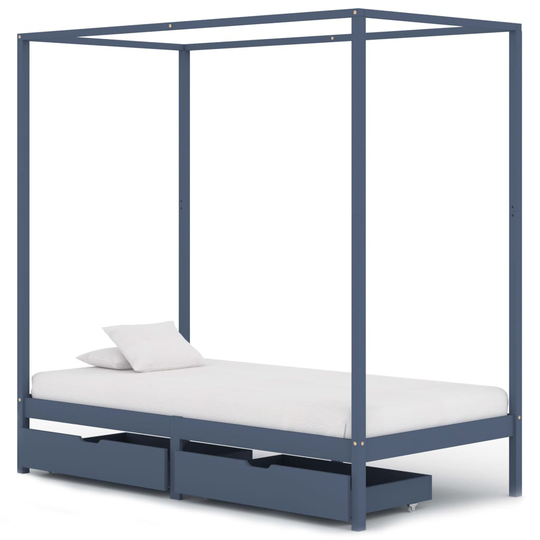 vidaXL Himmelsäng med 2 lådor grå massiv furu 100x200 cm