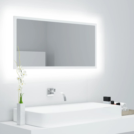 vidaXL Badrumsspegel med LED vit 90x8,5x37 cm spånskiva