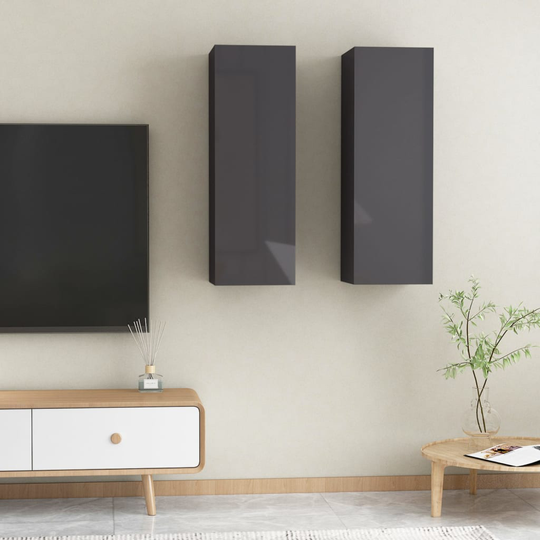 vidaXL TV-skåp 2 st grå högglans 30,5x30x90 cm spånskiva