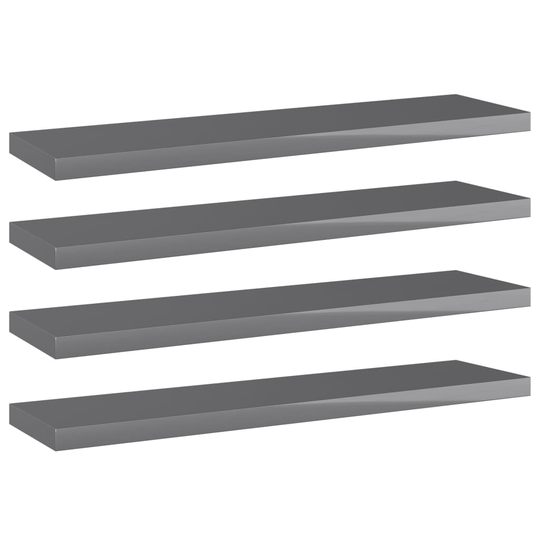 vidaXL Hyllplan 4 st grå högglans 40x10x1,5 cm spånskiva
