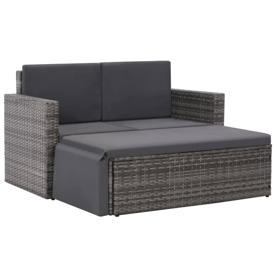vidaXL Loungegrupp för trädgården med dynor 2 delar konstrotting grå