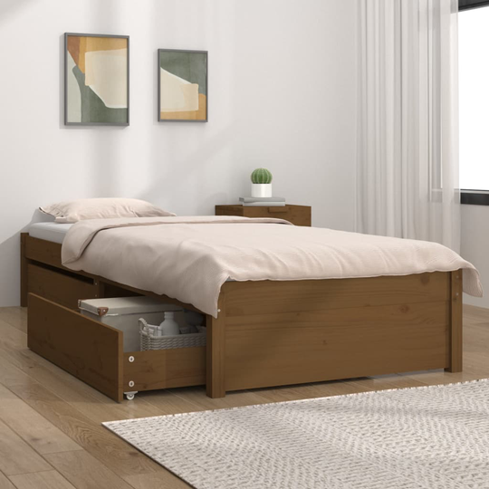 vidaXL Sängram med lådor honungsbrun 90x200 cm