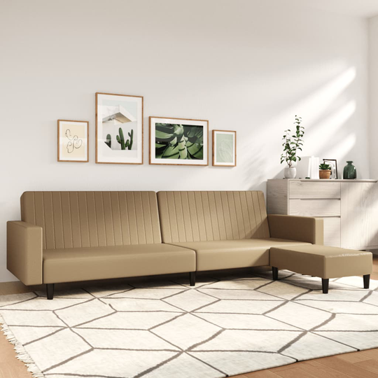 vidaXL Bäddsoffa 2-sits med fotpall cappuccino konstläder