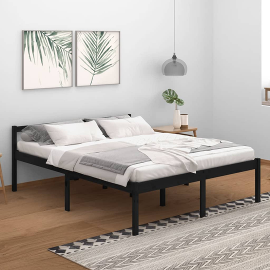 vidaXL Sängram svart massiv furu 160x200 cm