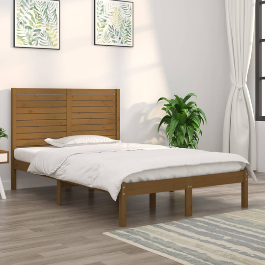 vidaXL Sängram honungsbrun massivt trä 135x190 cm liten dubbelsäng
