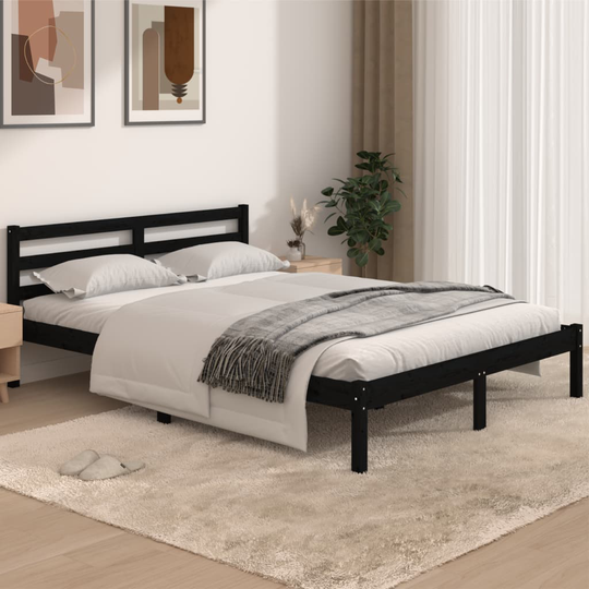 vidaXL Sängram massiv furu 140x190 cm svart