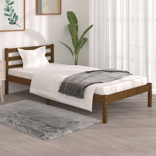 vidaXL Sängram massiv furu 90x190 cm honungsbrun 3FT