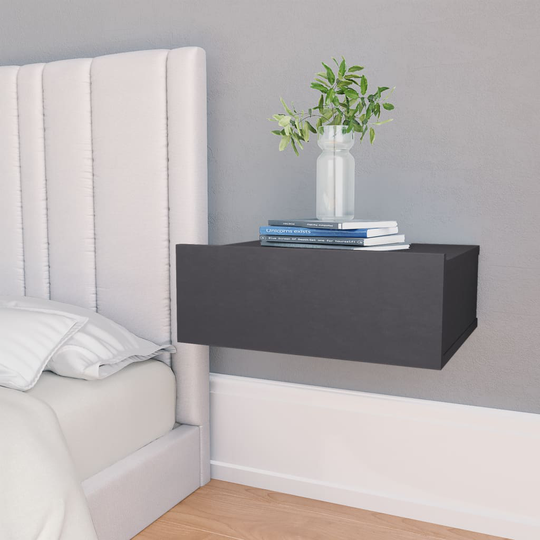 vidaXL Svävande sängbord 2 st grå 40x30x15 cm spånskiva