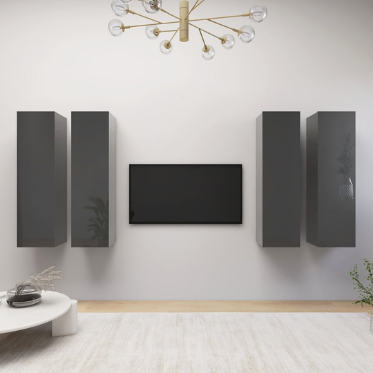 vidaXL TV-skåp 4 delar grå högglans 30,5x30x110 cm spånskiva