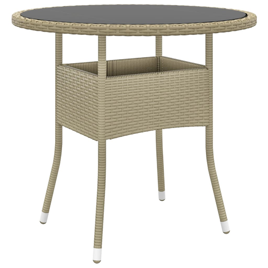 vidaXL Utebord Ø80x75 cm Härdat glas och konstrotting beige