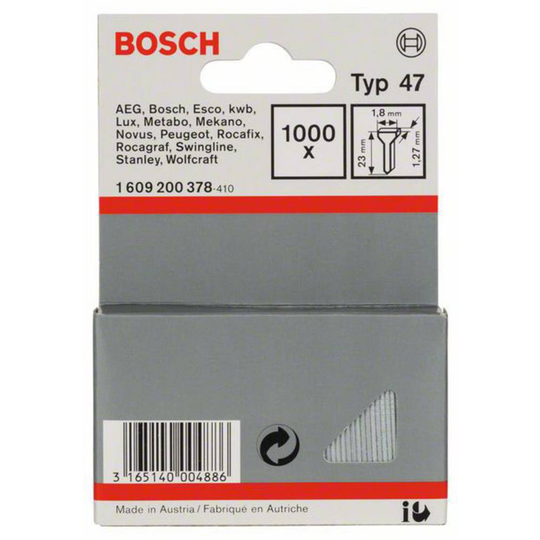 Spik, typ 47 - 1,8 x 1,27 x 23 mm 1000 st Bosch Accessories 1609200378 N/A