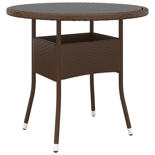 vidaXL Utebord Ø80x75 cm Härdat glas och konstrotting brun