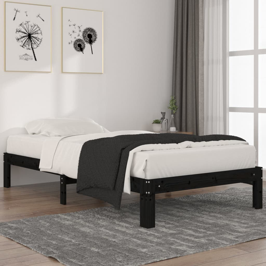 vidaXL Sängram svart massiv furu 100x200 cm